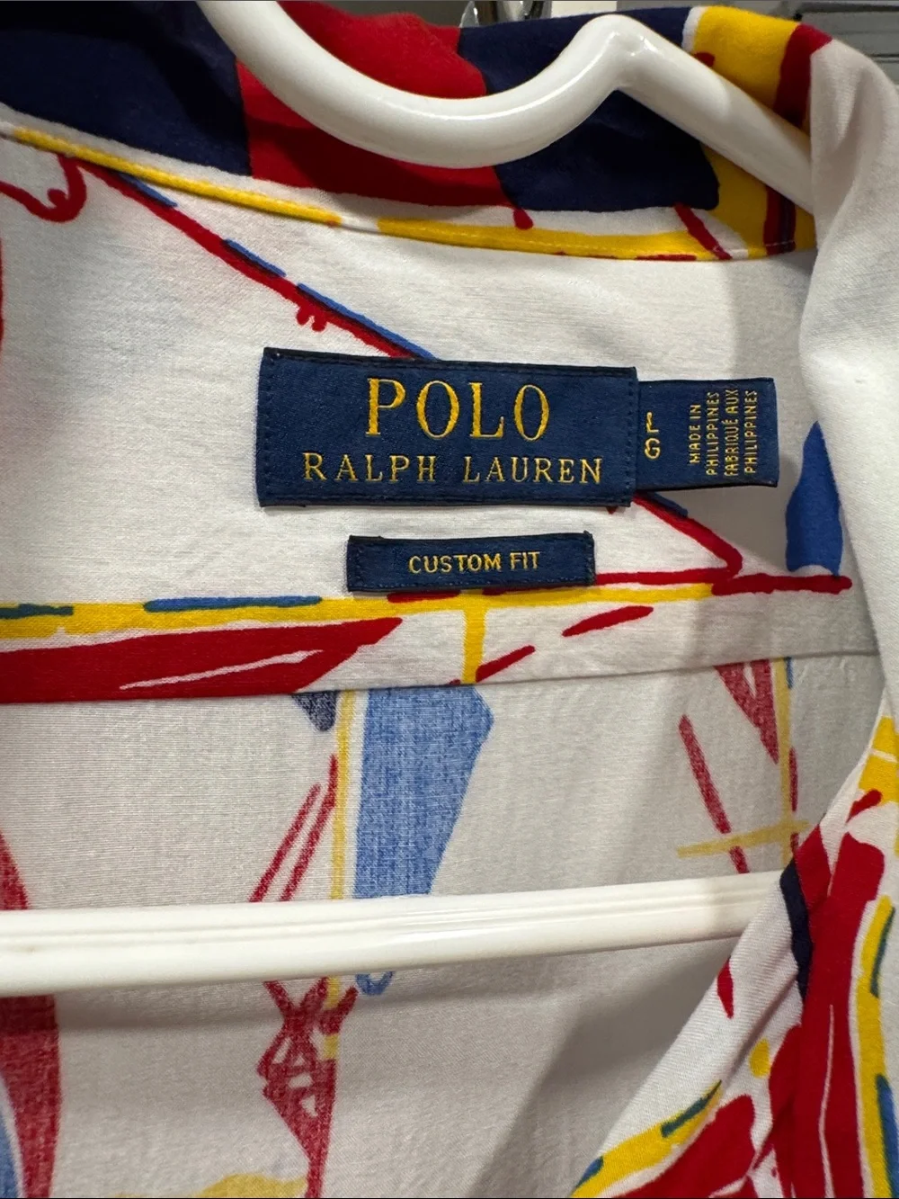 Polo by Ralph Lauren White Multicolor Sailboat Camp Shirt